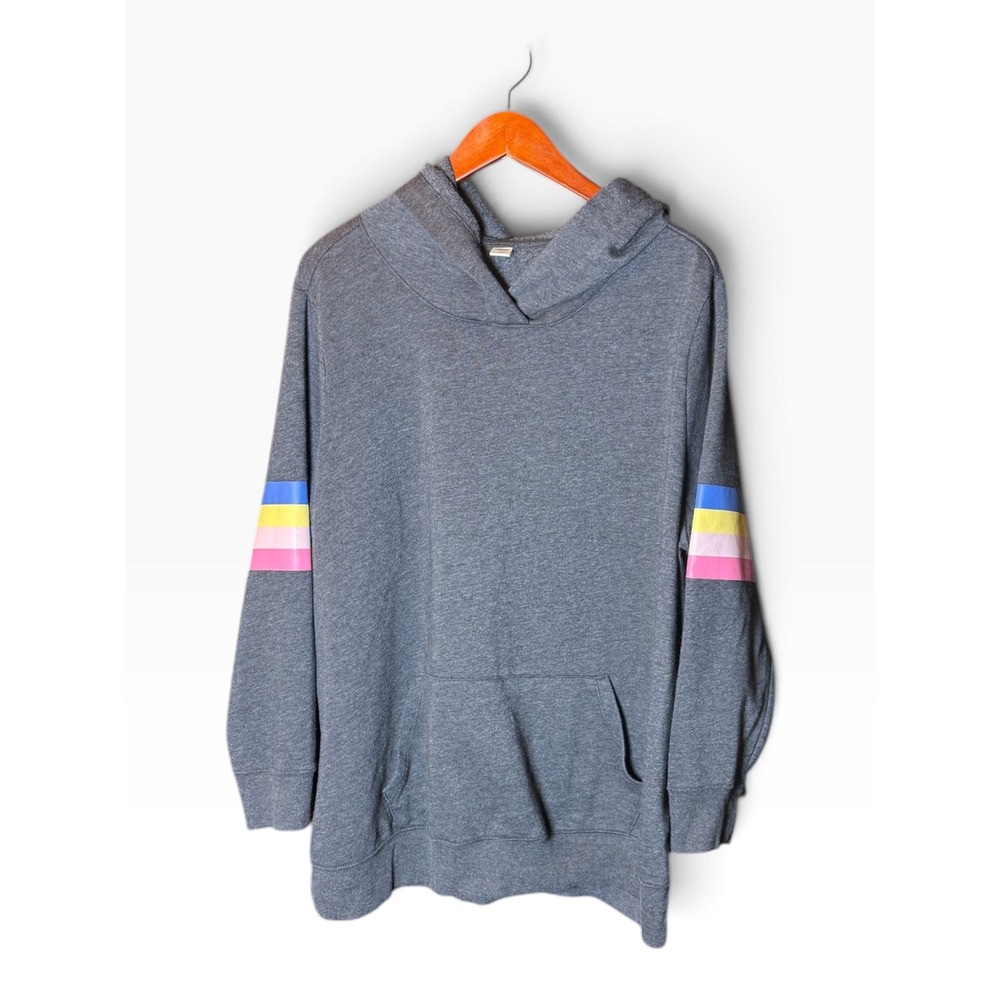 Old Navy Hoodie Womens 2X Plus Gray Rainbow Sleeve Stripe Cotton Blend Pullover